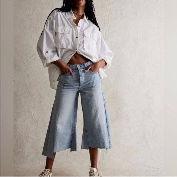 Free People We The Free Ripple Cropped Jeans 27 Skater Boho Denim Grunge Hippie - Picture 2 of 7